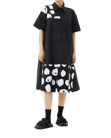 ellazhu Women's Polo Shirt Dress Button Down Short Sleeve Color Block Dots Oversize Loose Summer GE09