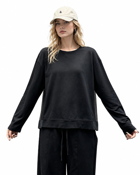 ellazhu Women's Loose Mesh Patchwork Long Sleeve Tunic Tops Sheer GT01