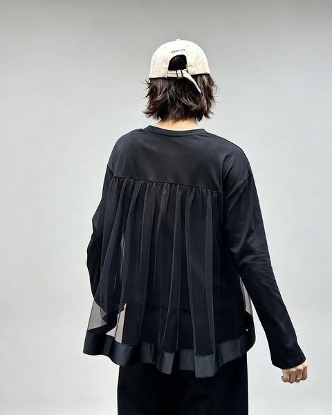 ellazhu Women's Loose Mesh Patchwork Long Sleeve Tunic Tops Sheer GT01