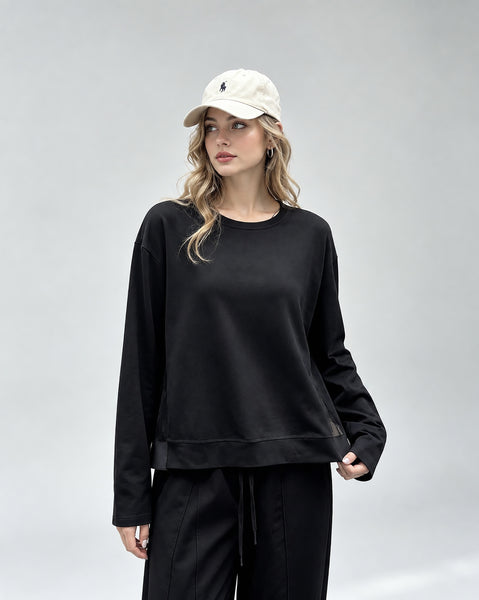ellazhu Women's Loose Mesh Patchwork Long Sleeve Tunic Tops Sheer GT01