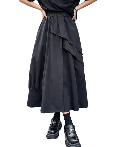 ellazhu Women's A Line Maxi Skirt Elastic Waist Layered Ruffle Hem GT010