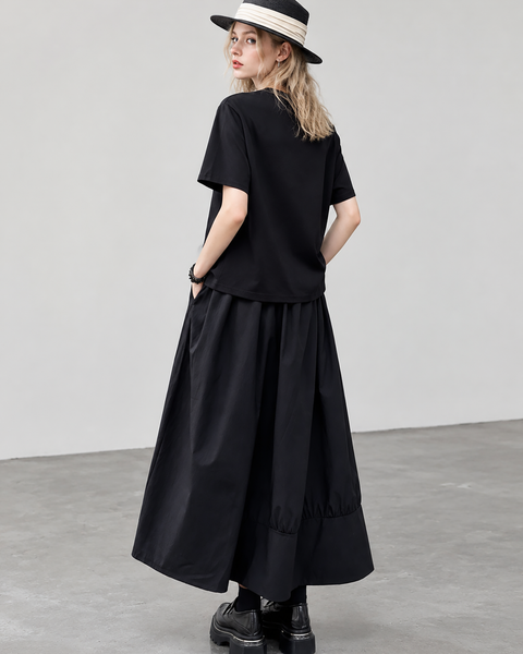 ellazhu Women's A Line Maxi Skirt Elastic Waist Layered Ruffle Hem GT010