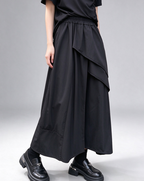 ellazhu Women's A Line Maxi Skirt Elastic Waist Layered Ruffle Hem GT010