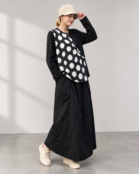 ellazhu Women's Oversized Polka Dot Patchwork Long Sleeve Tunic Top GT05