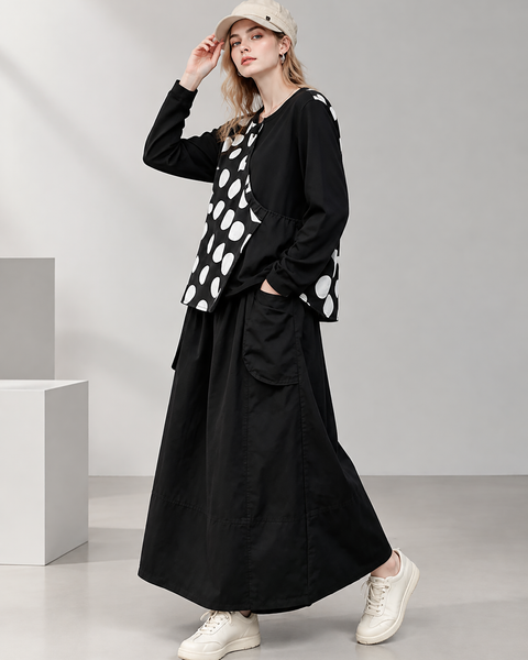 ellazhu Women's Oversized Polka Dot Patchwork Long Sleeve Tunic Top GT05