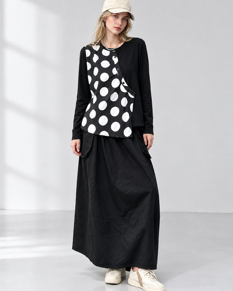 ellazhu Women's Oversized Polka Dot Patchwork Long Sleeve Tunic Top GT05