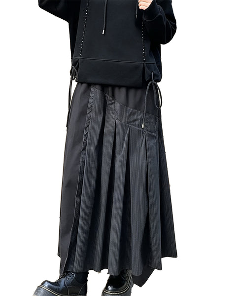 ellazhu Women's Wide Leg Culottes Elastic Waist Pleated Skirt Pants GT06