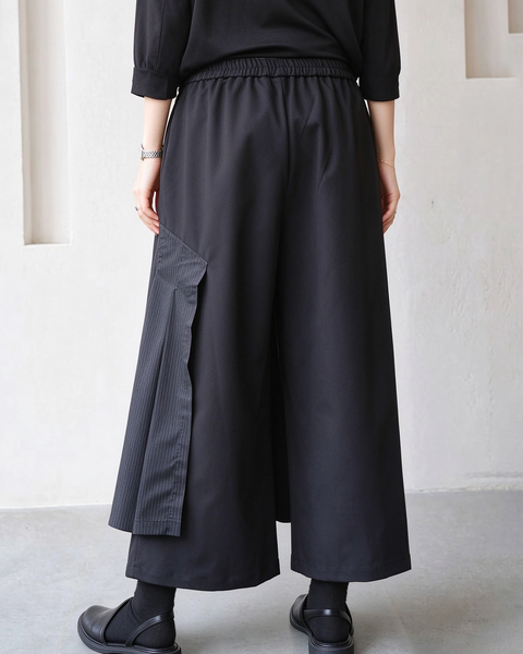 ellazhu Women's Wide Leg Culottes Elastic Waist Pleated Skirt Pants GT06