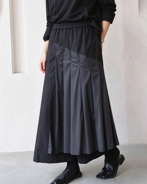 ellazhu Women's Wide Leg Culottes Elastic Waist Pleated Skirt Pants GT06