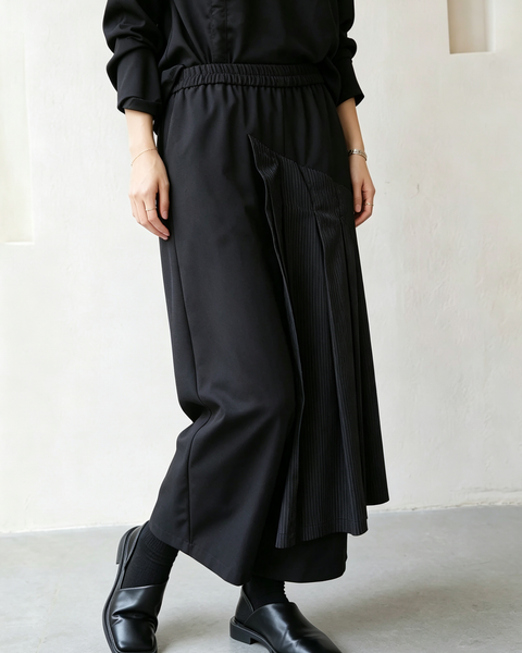 ellazhu Women's Wide Leg Culottes Elastic Waist Pleated Skirt Pants GT06