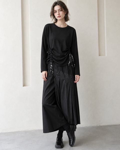 ellazhu Women's Wide Leg Culottes Elastic Waist Pleated Skirt Pants GT06