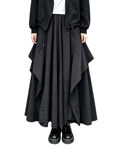 ellazhu Women's Wide Leg Culottes Elastic Waist Asymmetric Draped GT07