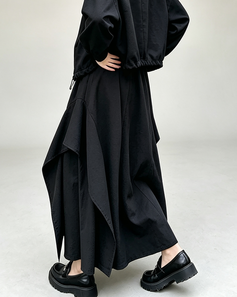 ellazhu Women's Wide Leg Culottes Elastic Waist Asymmetric Draped GT07