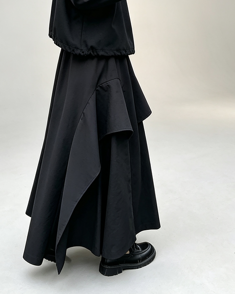 ellazhu Women's Wide Leg Culottes Elastic Waist Asymmetric Draped GT07