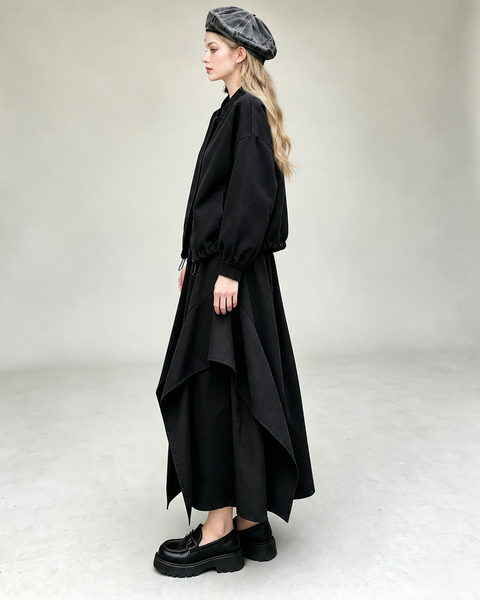 ellazhu Women's Wide Leg Culottes Elastic Waist Asymmetric Draped GT07