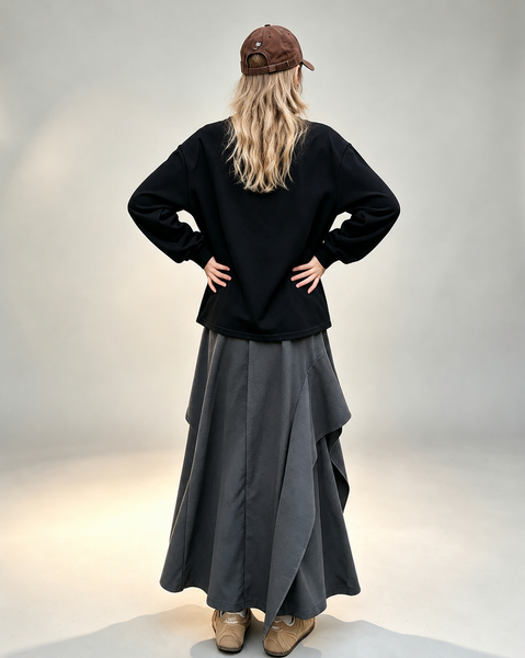 ellazhu Women's Wide Leg Culottes Elastic Waist Asymmetric Draped GT07