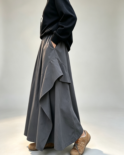 ellazhu Women's Wide Leg Culottes Elastic Waist Asymmetric Draped GT07
