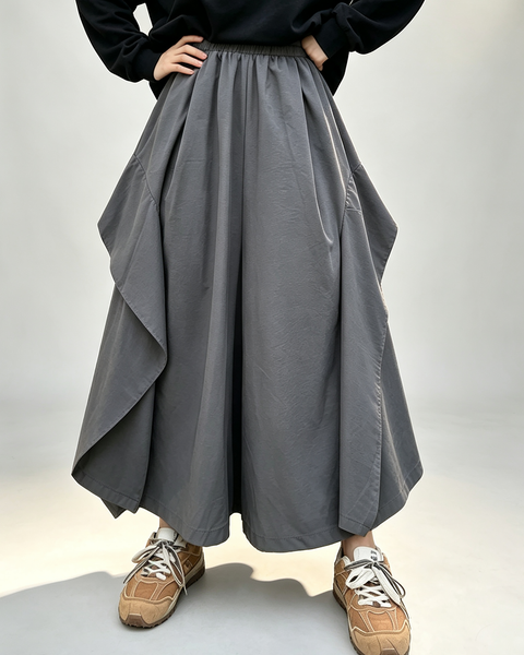 ellazhu Women's Wide Leg Culottes Elastic Waist Asymmetric Draped GT07
