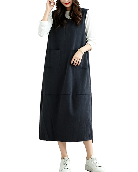 ellazhu Women's Oversized Square Neck Corduroy Pocket Jumper Dress GX033