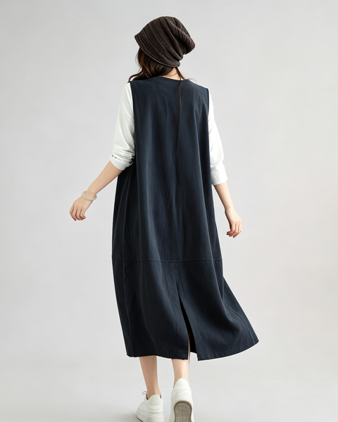 ellazhu Women's Oversized Square Neck Corduroy Pocket Jumper Dress GX033