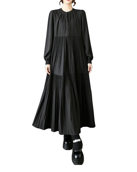 ellazhu Women's Pleated Long Sleeve Loose Tiered Maxi Dress Casual GX035