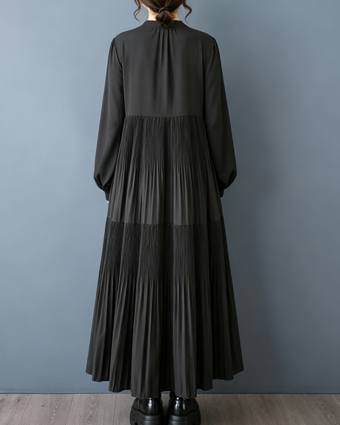 ellazhu Women's Pleated Long Sleeve Loose Tiered Maxi Dress Casual GX035