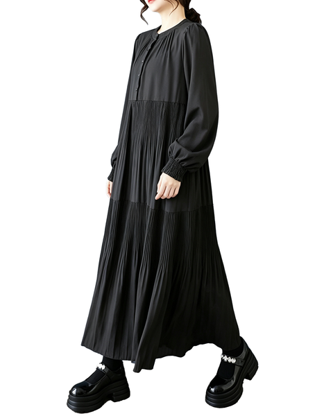 ellazhu Women's Pleated Long Sleeve Loose Tiered Maxi Dress Casual GX035