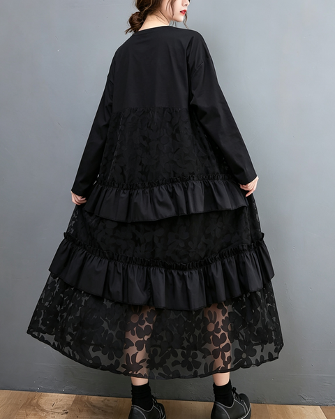ellazhu Women's Oversized Tiered Ruffle Lace Maxi Dress Loose Fit GX036