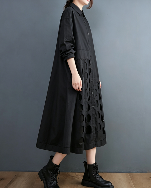 ellazhu Women's Oversized Cutout Long Sleeve Shirt Maxi Dress Boho GX037
