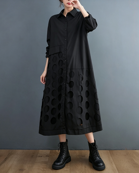 ellazhu Women's Oversized Cutout Long Sleeve Shirt Maxi Dress Boho GX037