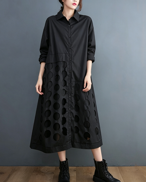 ellazhu Women's Oversized Cutout Long Sleeve Shirt Maxi Dress Boho GX037