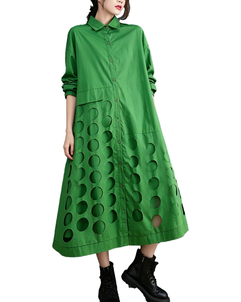 ellazhu Women's Oversized Cutout Long Sleeve Shirt Maxi Dress Boho GX037