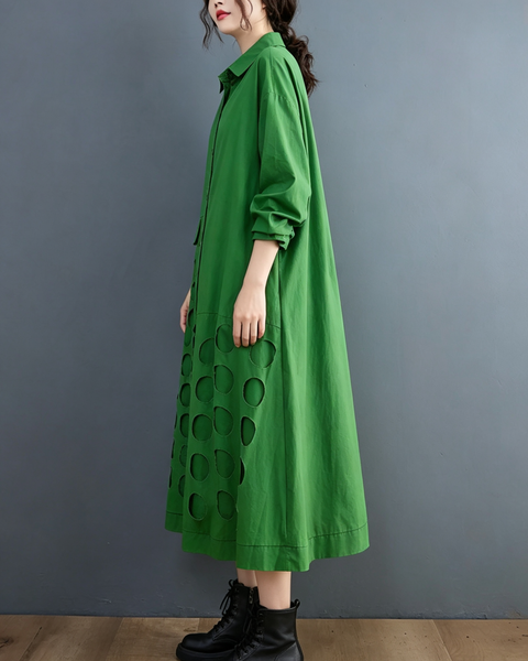 ellazhu Women's Oversized Cutout Long Sleeve Shirt Maxi Dress Boho GX037