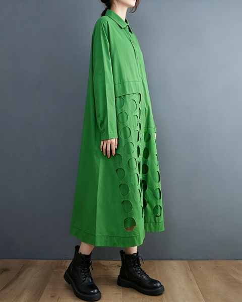 ellazhu Women's Oversized Cutout Long Sleeve Shirt Maxi Dress Boho GX037
