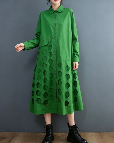 ellazhu Women's Oversized Cutout Long Sleeve Shirt Maxi Dress Boho GX037