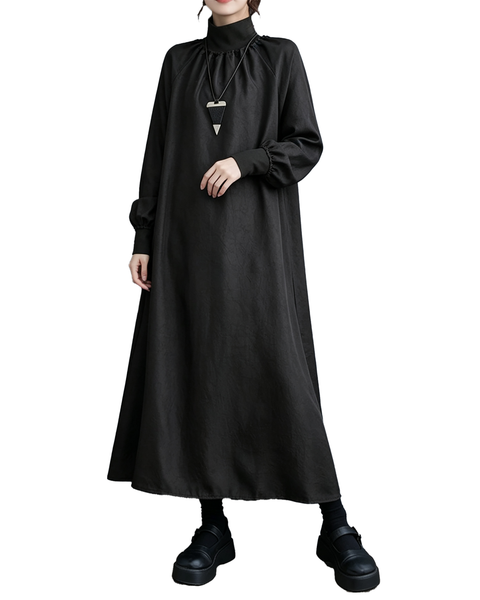 ellazhu Women's Oversized Mock Neck Long Sleeve A Line Maxi Dress GX038