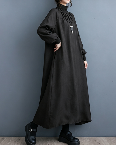 ellazhu Women's Oversized Mock Neck Long Sleeve A Line Maxi Dress GX038