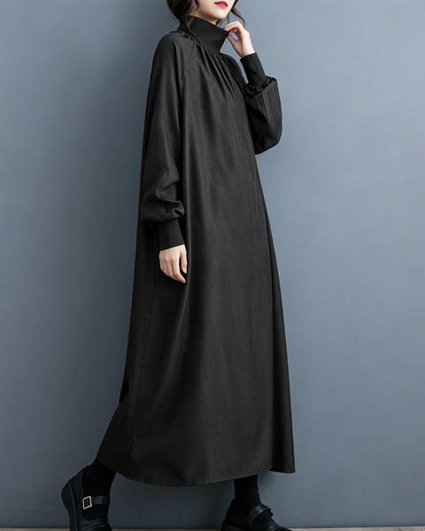ellazhu Women's Oversized Mock Neck Long Sleeve A Line Maxi Dress GX038