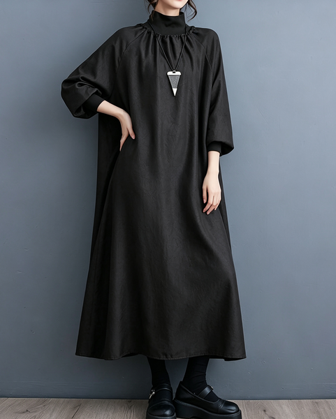 ellazhu Women's Oversized Mock Neck Long Sleeve A Line Maxi Dress GX038