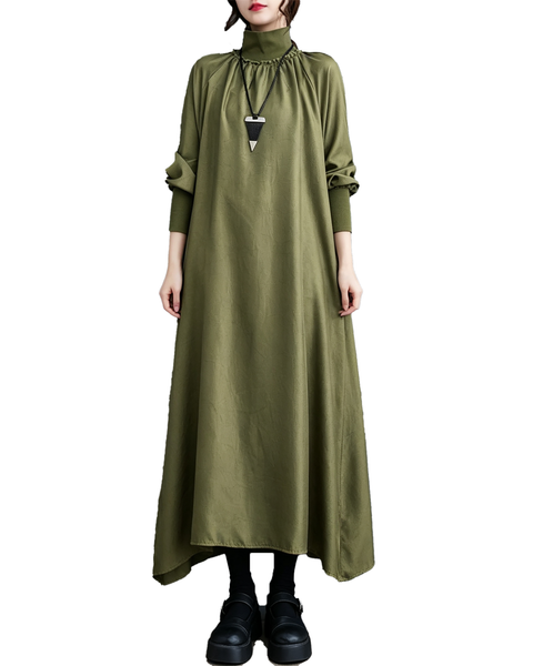 ellazhu Women's Oversized Mock Neck Long Sleeve A Line Maxi Dress GX038