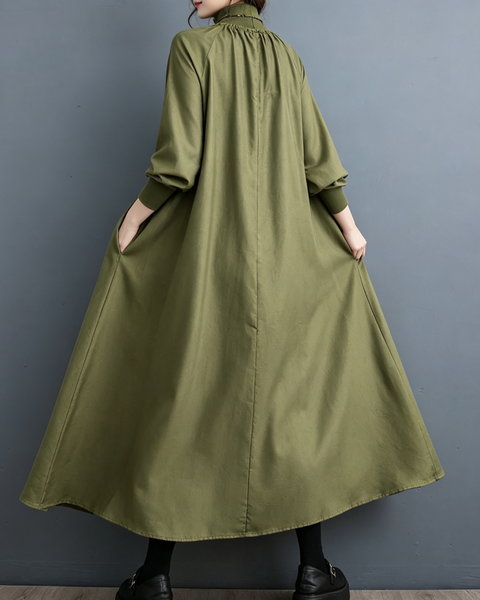 ellazhu Women's Oversized Mock Neck Long Sleeve A Line Maxi Dress GX038