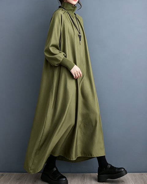 ellazhu Women's Oversized Mock Neck Long Sleeve A Line Maxi Dress GX038