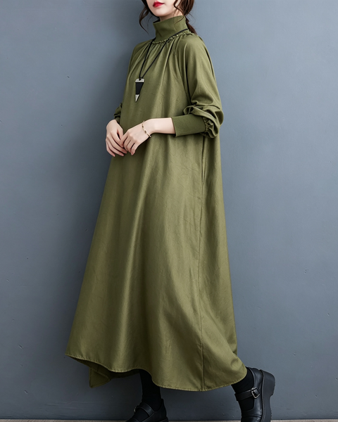 ellazhu Women's Oversized Mock Neck Long Sleeve A Line Maxi Dress GX038
