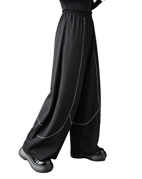 ellazhu Women's Wide Leg Pants Elastic Waist Contrast Stitch Pants GX039