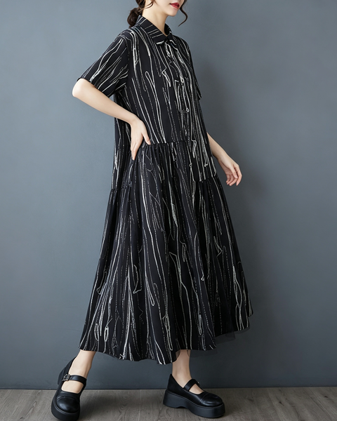ellazhu Women's Cotton Blend Mesh Patchwork Button Down Shirt Dress GX04 Black