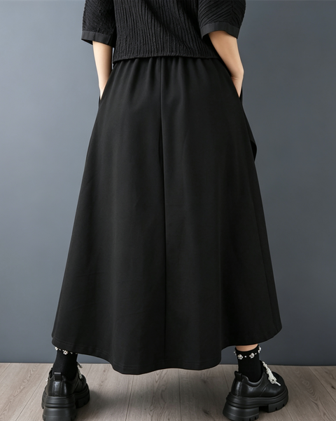 ellazhu Women's Layered Balloon Maxi Skirt Elastic Waist Pockets GX040