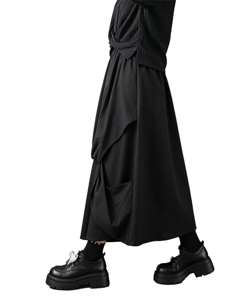 ellazhu Women's Layered Balloon Maxi Skirt Elastic Waist Pockets GX040