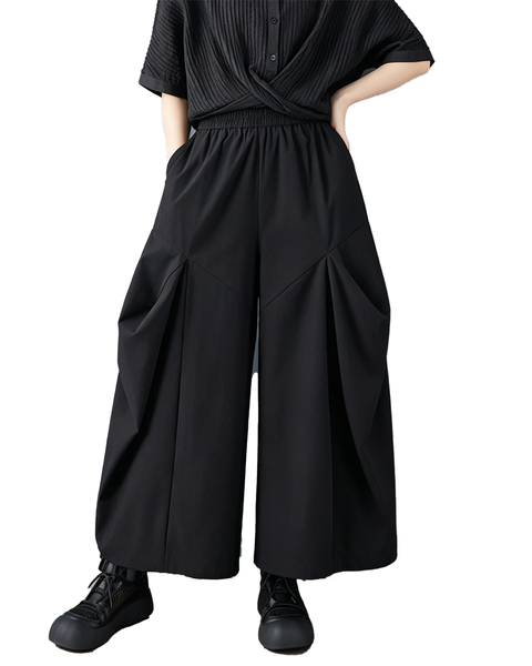 ellazhu Women's Wide Leg Palazzo Pants Elastic Waist Large Pockets GX041