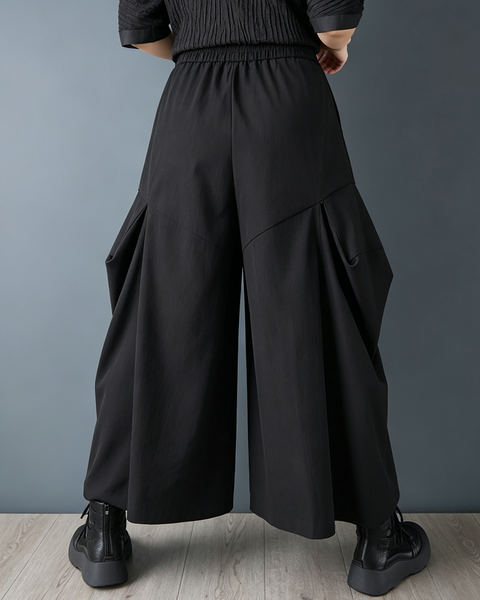 ellazhu Women's Wide Leg Palazzo Pants Elastic Waist Large Pockets GX041
