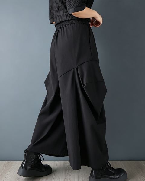 ellazhu Women's Wide Leg Palazzo Pants Elastic Waist Large Pockets GX041